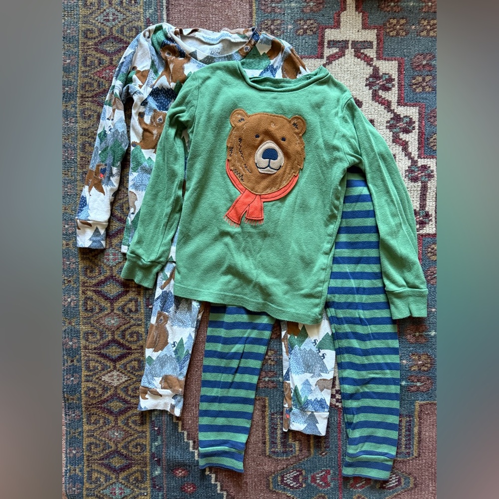 Two sets of matching long sleeve pajama tops and bottoms 4T
